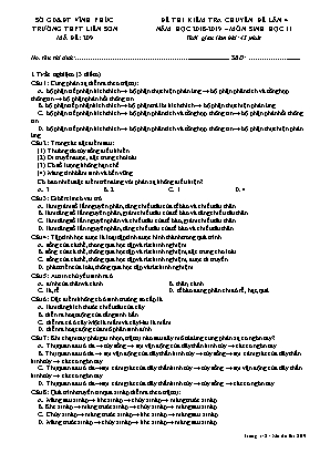 Đề thi kiểm tra chuyên đề lần 4 môn Sinh học Lớp 11 - Mã đề 209 - Năm học 2018-2019 - Trường THPT Liễn Sơn